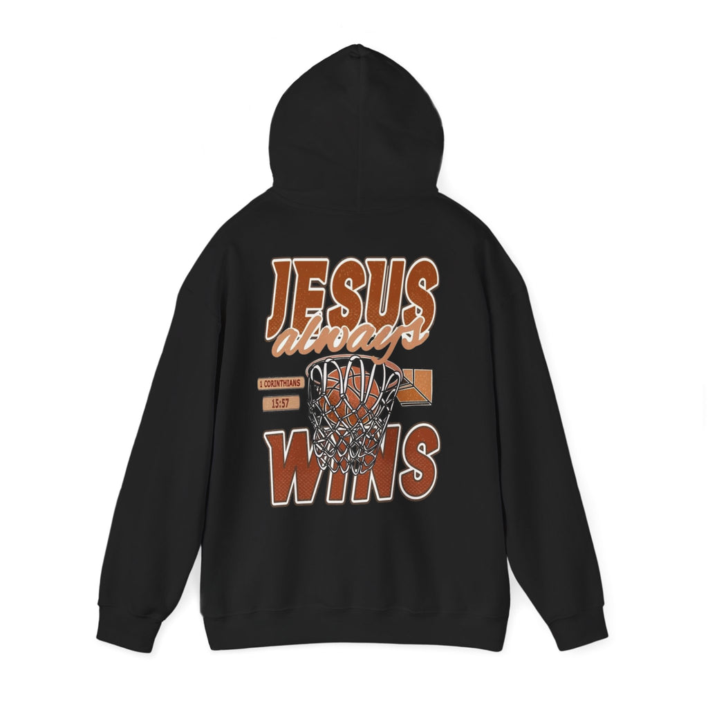 Sudadera con capucha de baloncesto cristiana – Sudadera con gráfico «Jesús siempre gana»